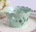 Mint green laser-cut diamond pattern cupcake wrappers for elegant wedding dessert decor - Sea Blue / 5cm