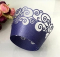 Laser-cut deep purple cupcake wrappers with intricate vine pattern for wedding parties - 5cm / Sapphire Blue