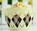 Laser cut hollow cupcake wrapper in cream yellow with geometric diamond pattern - Lemon Yellow Card / 5cm