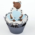 Détail de caissettes à cupcake roses découpées au laser avec cœurs évidés et colombes - 5cm / Noir Étincelant