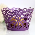 Purple laser cut vine pattern cupcake wrapper with pearl paper finish and gold chocolate - 5cm / Dark Purple