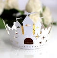 Pirottino per cupcake bianco tagliato al laser con castello per decorazioni feste - Bianco / 5cm