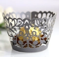 Detailed laser-cut silver cupcake wrapper with elegant vine pattern for party decoration - 5cm / Silver Charcoal
