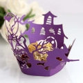 Purple laser-cut Halloween cupcake wrapper with castle and bat designs for festive muffins - 5cm / Dark Purple