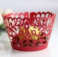 Red laser-cut lace cupcake wrappers with elegant floral hollow patterns for muffins - 5cm / Pearlescent Red