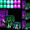 Farolillos de papel negros para discoteca con siluetas recortadas y velas LED de colores - Baile Disco G/M/P Juego de 12 (Con Luz LED)