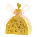 Glitter gold princess-shaped wedding favor box with hollow lace design and pink ribbon - Thick Rich Gold 93#