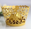 Detailed laser-cut gold hollow cupcake wrappers featuring elegant floral and scroll patterns - 5cm / Gold