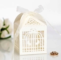 Boîte à dragées mariage cage à oiseaux blanche découpée au laser avec ruban satiné - Ivoire