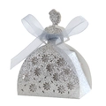 Detail of silver glitter laser-cut gift box featuring girl silhouette and blue ribbon - Thick Silver 91#
