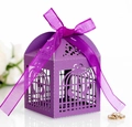 Boîte de dragées de mariage violette découpée au laser avec un ruban en organza - Violet foncé
