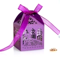 Élégante boîte de dragées de mariage violette découpée au laser en papier perlé scintillant - Violet foncé