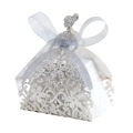 Close-up of laser-cut glitter silver candy box with elegant floral hollow pattern - Thick Silver 91#