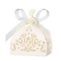 Dettaglio della scatola di caramelle a forma di sposa con pizzo tagliato al laser - Glitter Avorio