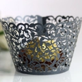 Pirottino per cupcake grigio scuro tagliato al laser con eleganti decori a vite - Nero Perlato