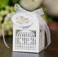 Boîte de mariage cage à oiseaux blanche découpée au laser avec ruban et étiquette dorée - Blanc (avec Étiquette de Remerciement)