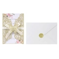 Invitation de mariage dorée pailletée avec nœud crème et enveloppe assortie - Pailleté Doré / Ensemble Complet