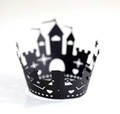Black crown paper cupcake wrapper with hollow castle and stars for party decor - Black / 5cm