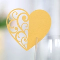 Marque-place cœur doré découpé au laser pour verres à vin pour mariages et fêtes - Doré