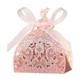 Pink glitter princess dress gift box with hollow rose pattern and white ribbon bow - Glitter Pink