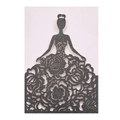 Detail showing the intricate laser-cut rose floral pattern on a black glitter card invitation - Grey (51#)