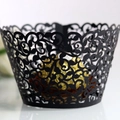 Pirottini neri per cupcake tagliati al laser con decoro floreale per feste eleganti - Nero opaco