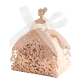Detailed laser-cut rose gold glitter gift box in princess dress shape with organza bow - Thick Champagne 96#