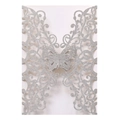 Detailed laser-cut silver glitter butterfly invitation with intricate scrollwork patterns - Thick Silver (91#)