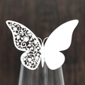 Laser-cut white butterfly wine glass cards for wedding banquet table decorations - White