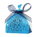 Dettaglio scatola di caramelle glitter blu scuro con silhouette di principessa e fiocco blu - Blu Reale Scintillante