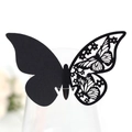 Detailed laser-cut hollow butterfly place card on wine glass for wedding party decor - Black Khaki
