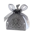 Lace hollowed-out princess dress wedding favor box with grey glitter and black ribbon - Glitter Gray 51#