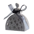 Detail of silver glitter wedding candy box with female silhouette and black bow - Glitter Gray 51#