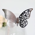 Detailed laser-cut butterfly place card for wine glass rim with silver and black finish - Reflective Silver