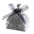 Elegant laser-cut silver glitter wedding favor box in girl dress shape with black ribbon bow - Glitter Gray 51#