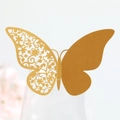 Detailed laser-cut hollow butterfly place card in gold paper for wine glass decor - Gold