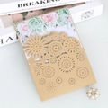 Elegant gold laser-cut floral wedding invitation with rose illustration and pearl detail - Champagne Gold