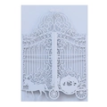 Intricate laser-cut wedding invitation featuring a royal crown and horse carriage design - 250G Paper / Fog Blue