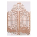 Detail of rose gold laser-cut invitation cover with glitter crown and carriage motifs - Thick Champagne