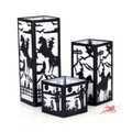Three-piece Wild West silhouette laser-cut lanterns with cowboy and horse design - Knight Style Large Medium Small Set