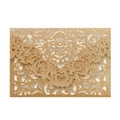 Invitation de mariage découpée au laser avec paillettes dorées et motif floral damassé - Jaune Doré Pailleté