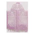 Pink glitter laser cut wedding invitation card featuring elegant horse carriage and gate design - Thick Pink