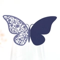 Detailed laser-cut dark purple butterfly card for wine glass rim decoration at weddings - Sapphire Blue