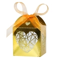 Boîte à bonbons dorée découpée au laser avec ruban orange pour cadeaux de mariage - Or Réfléchissant