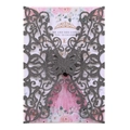 Detailed laser-cut dark grey glitter butterfly invitation cover with pink floral design - Glitter Gray 51#