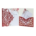 Red glitter laser cut wedding invitation set with floral design and cream insert card - Bright Red Full Set