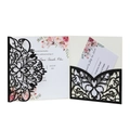Elegant laser-cut wedding invitation in black glitter paper with floral insert cards - All Black