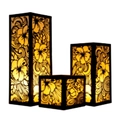 Three-piece black laser-cut lantern set with hibiscus patterns and yellow panels - Hibiscus Style (Large Medium Small Combination)
