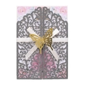 Invitation de mariage découpée au laser avec paillettes argentées et papillon doré chic - Gris Pailleté 51#
