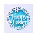 Laser cut Happy Easter invitation card with intricate floral daisy patterns on blue background - White Shell With Blue Inner Card